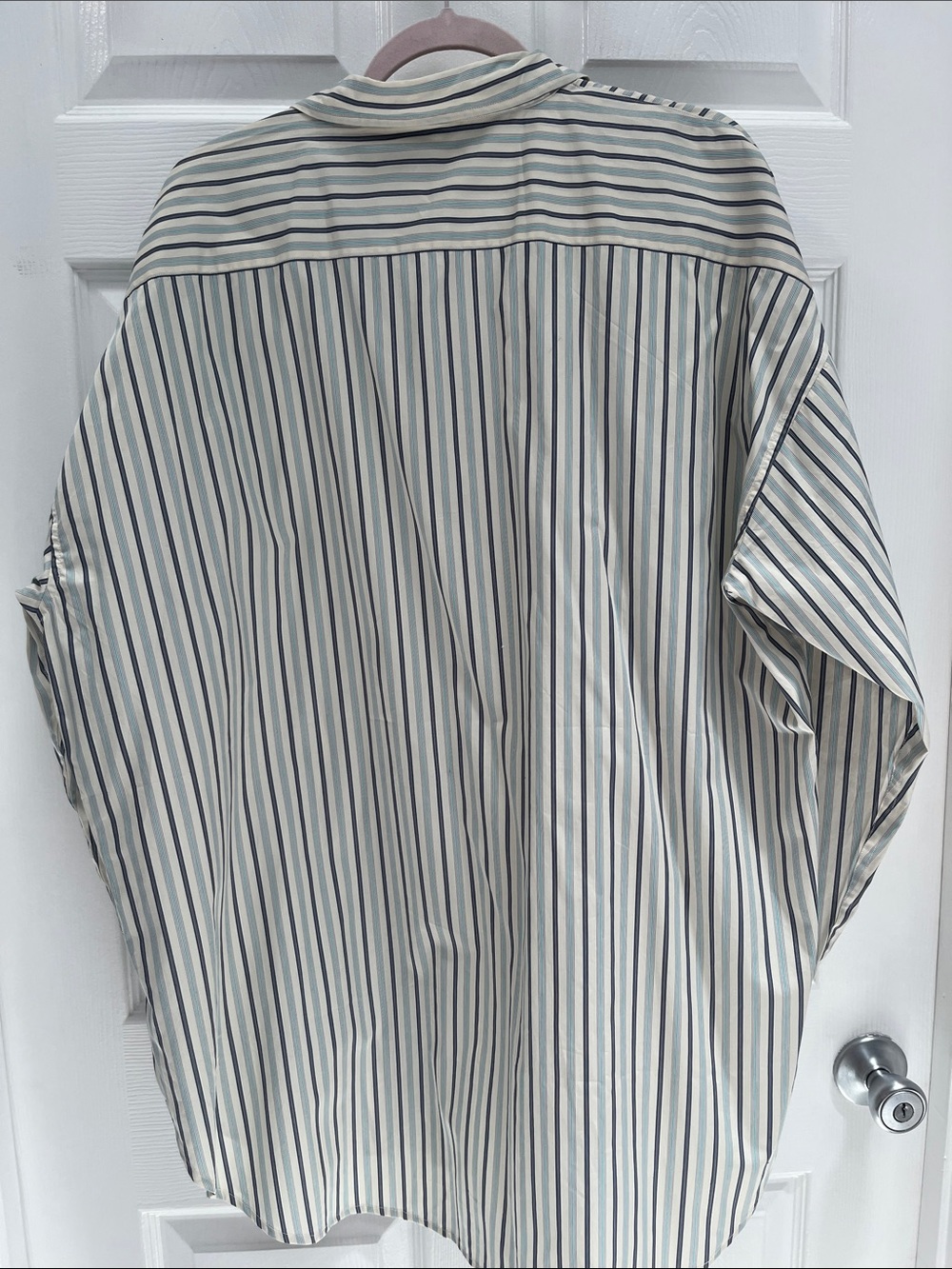 Lauren Ralph Lauren Cream and Navy Vertical-Stripe Button-Down Shirt - Picture 3 of 4